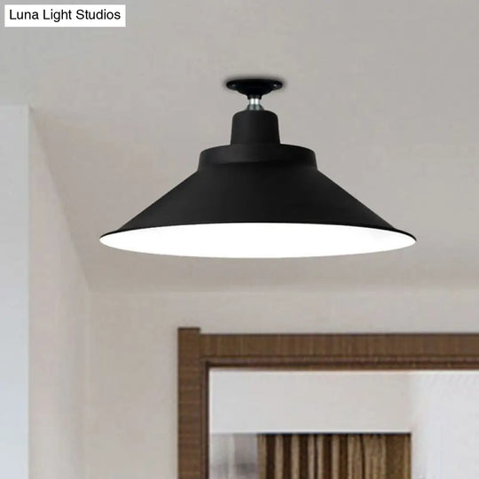 Industrial-Style 1-Head Flush Mount Cone Ceiling Light - 12/16/19.5 Wide Black Metal Finish