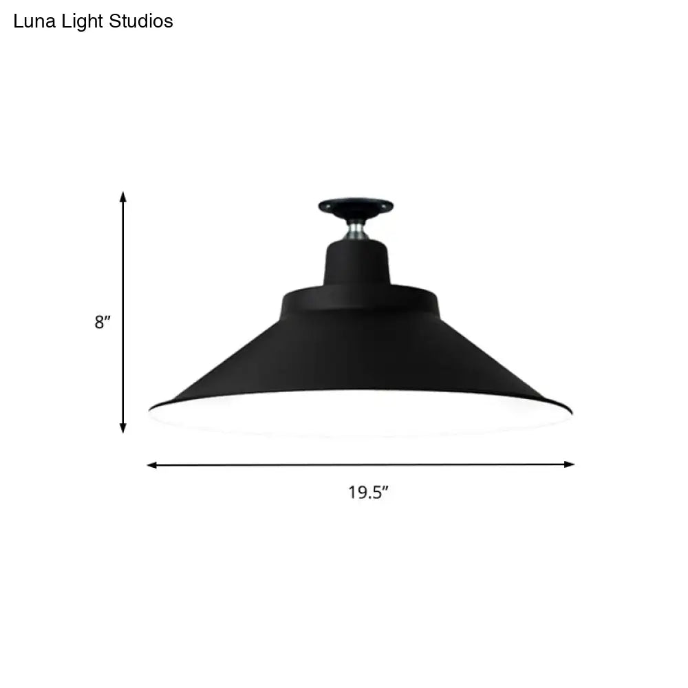 Industrial-Style 1-Head Flush Mount Cone Ceiling Light - 12/16/19.5 Wide Black Metal Finish