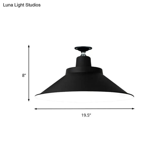 Industrial-Style 1-Head Flush Mount Cone Ceiling Light - 12/16/19.5 Wide Black Metal Finish