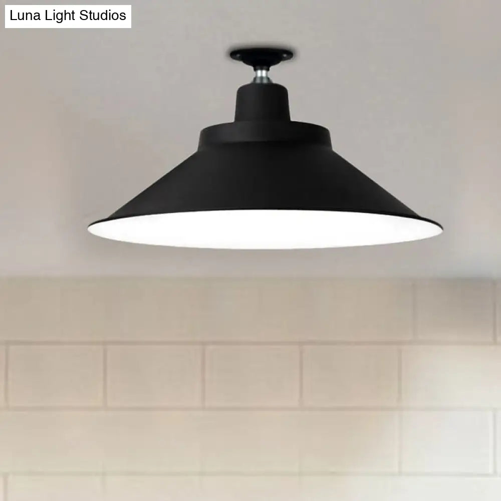 Industrial-Style 1-Head Flush Mount Cone Ceiling Light - 12/16/19.5 Wide Black Metal Finish