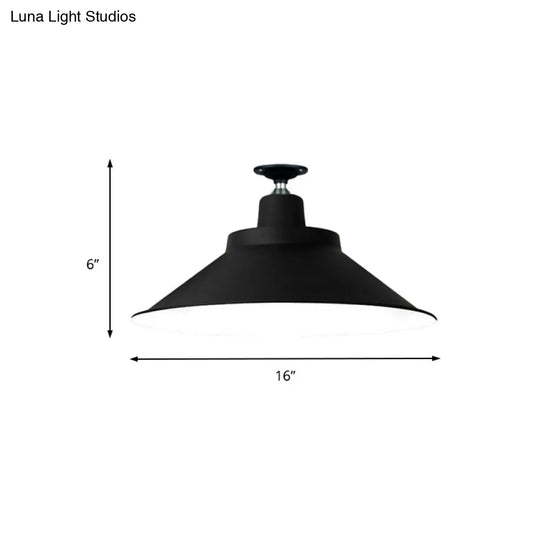 Industrial-Style 1-Head Flush Mount Cone Ceiling Light - 12/16/19.5 Wide Black Metal Finish