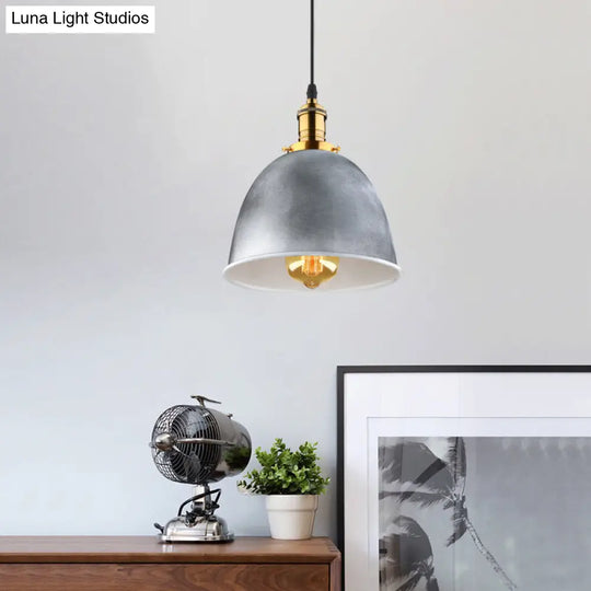 Sleek Aged Silver Bell Shade Hanging Light - Industrial Style Iron Ideal For Dining Room Fixture 1