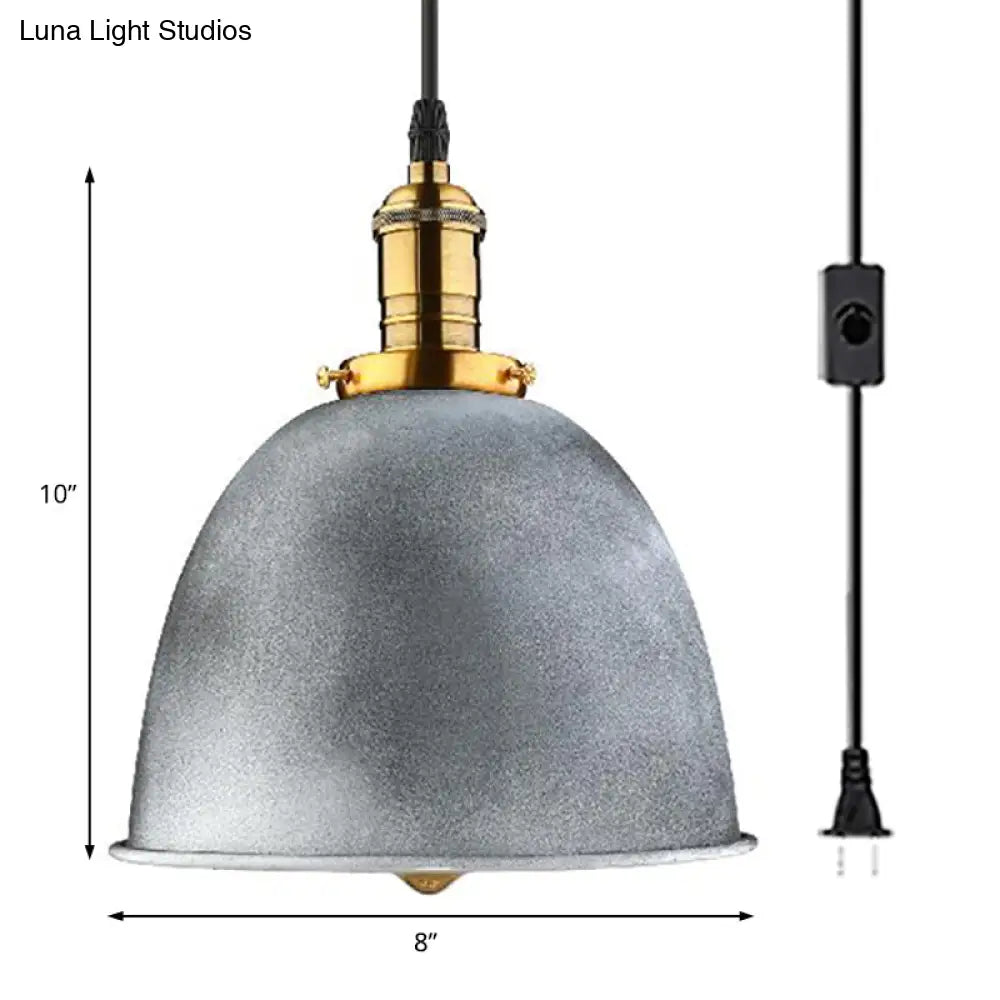 Industrial Style 1-Head Iron Dining Room Hanging Fixture With Aged Silver Bell Shade