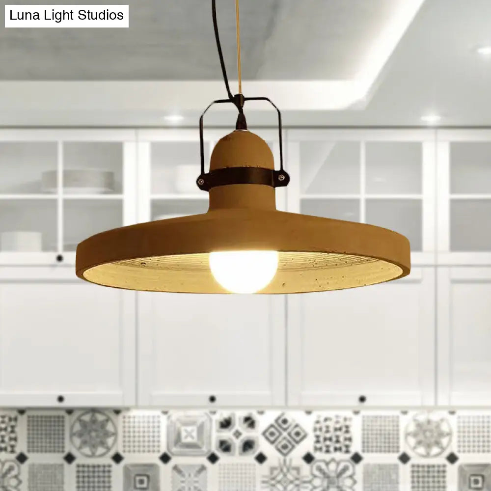 Industrial Style 1-Light Cement Ceiling Pendant With Round Shade In Rust/Black - Ideal For Kitchen