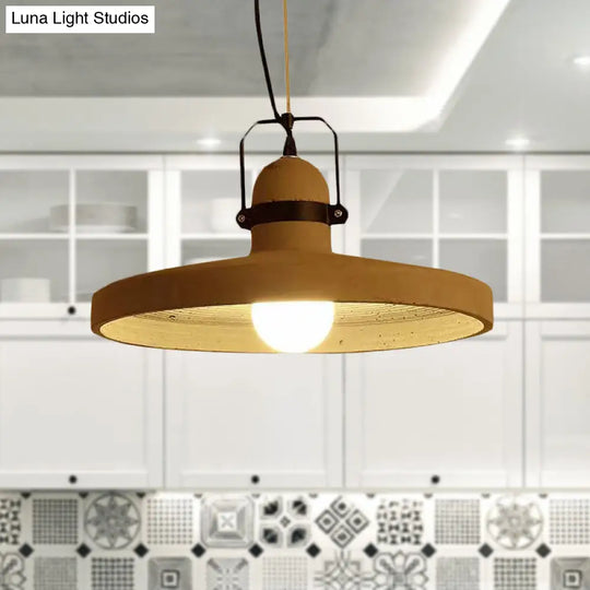 Industrial Style 1-Light Cement Ceiling Pendant With Round Shade In Rust/Black - Ideal For Kitchen