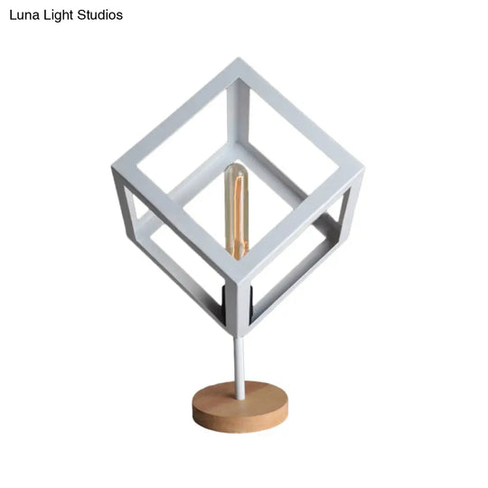 Industrial Style 1-Light Table Lamp With Squared Metallic Frame - Black/White Finish For Living Room