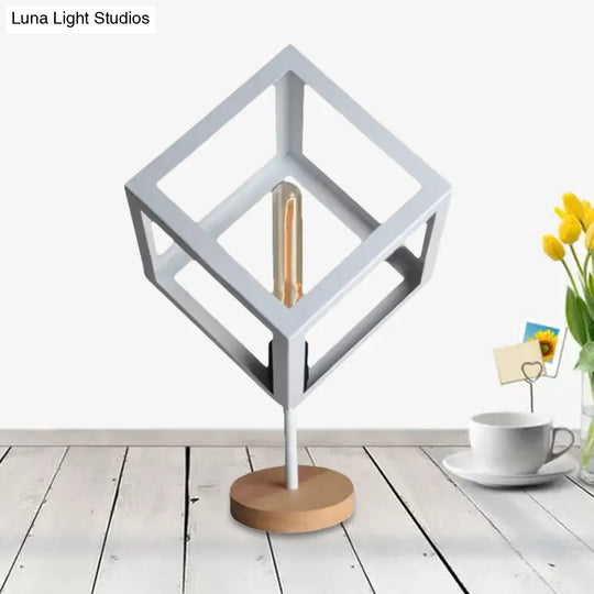 Industrial Style 1-Light Table Lamp With Squared Metallic Frame - Black/White Finish For Living Room