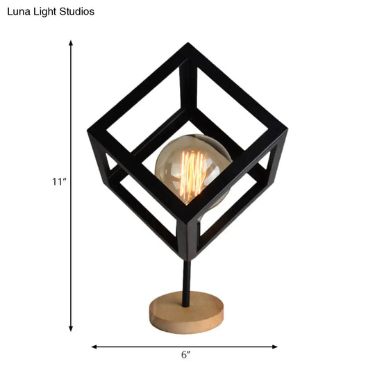 Industrial Style 1-Light Table Lamp With Squared Metallic Frame - Black/White Finish For Living Room