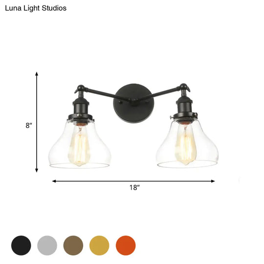 Industrial Style 2-Light Wall Sconce Lamp - Clear Glass With Black/Brass/Bronze Finish