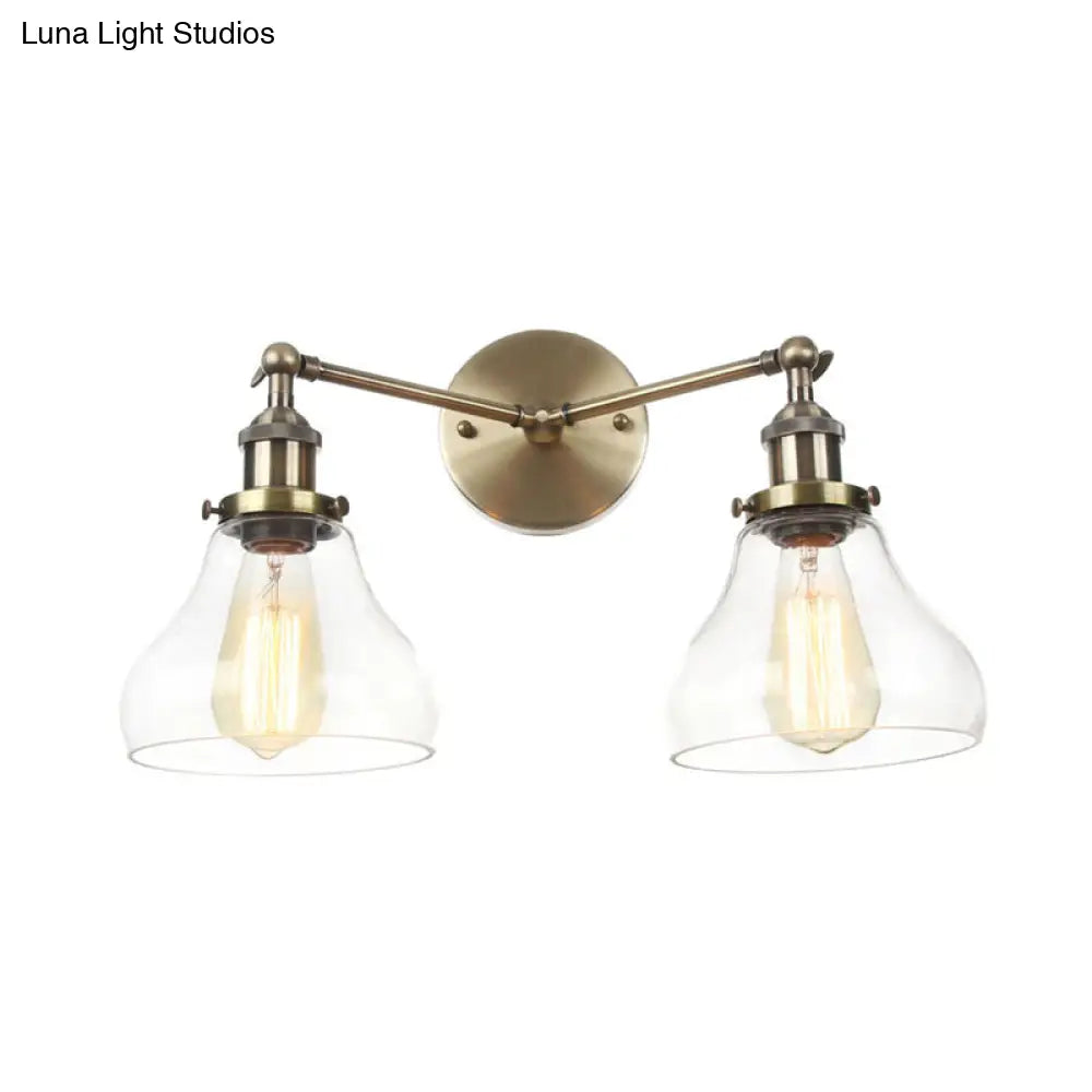 Industrial Style 2-Light Wall Sconce Lamp - Clear Glass With Black/Brass/Bronze Finish