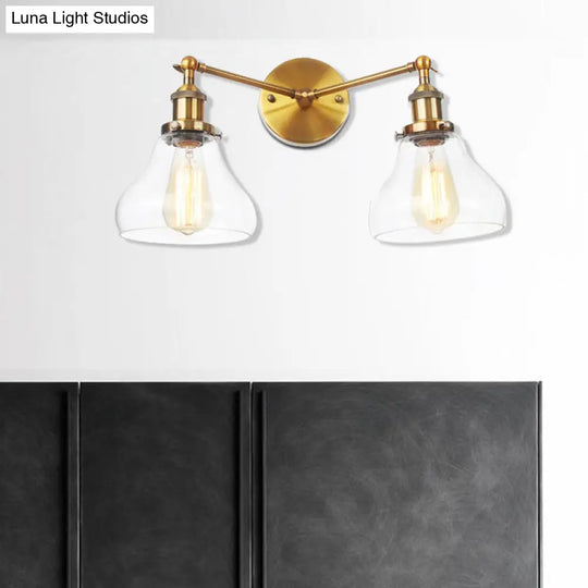 Industrial Style 2-Light Wall Sconce Lamp - Clear Glass With Black/Brass/Bronze Finish