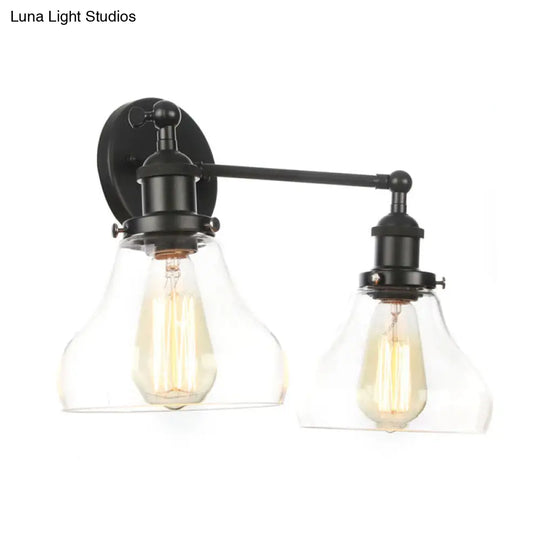 Industrial Style 2-Light Wall Sconce Lamp - Clear Glass With Black/Brass/Bronze Finish