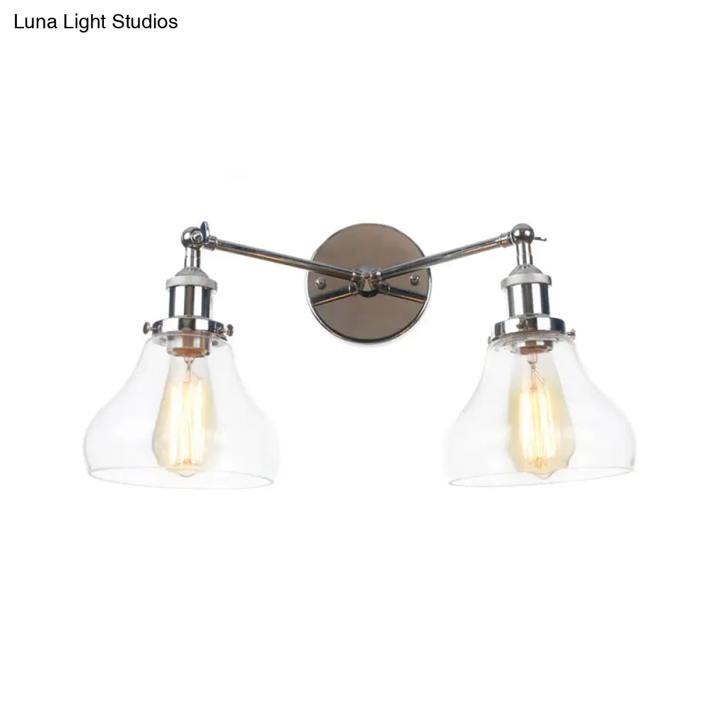 Industrial Style 2-Light Wall Sconce Lamp - Clear Glass With Black/Brass/Bronze Finish