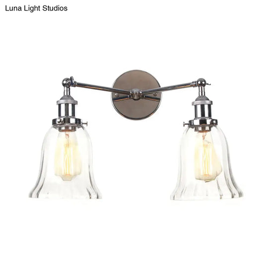 Industrial Style 2-Light Wall Sconce With Clear Glass Shade Black/Chrome/Bronze Finish