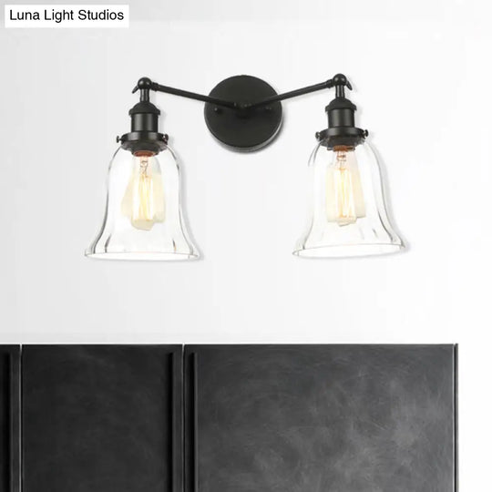 Industrial Style 2-Light Wall Sconce With Clear Glass Shade Black/Chrome/Bronze Finish