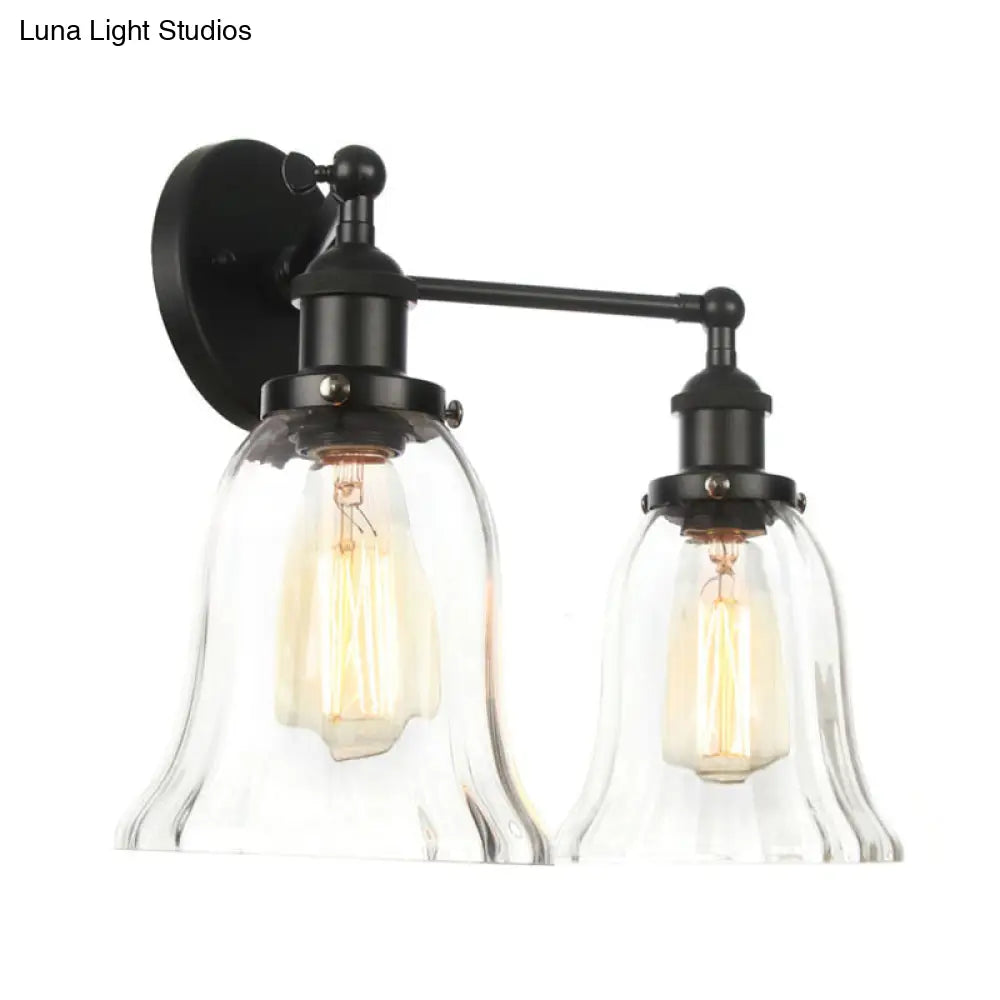 Industrial Style 2-Light Wall Sconce With Clear Glass Shade Black/Chrome/Bronze Finish