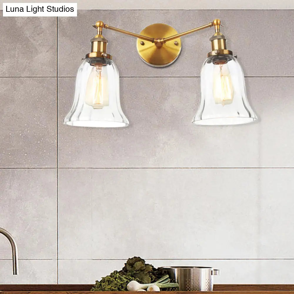 Industrial Style 2-Light Wall Sconce With Clear Glass Shade Black/Chrome/Bronze Finish