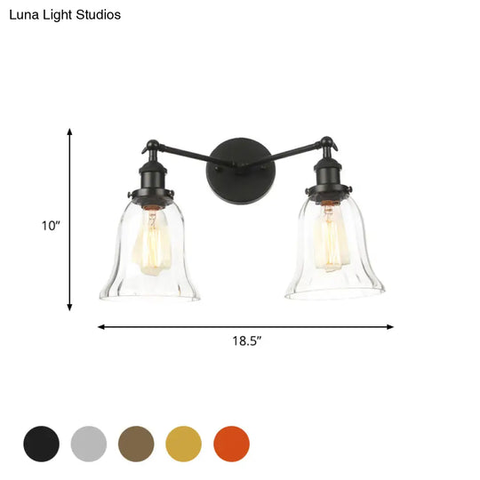 Industrial Style 2-Light Wall Sconce With Clear Glass Shade Black/Chrome/Bronze Finish