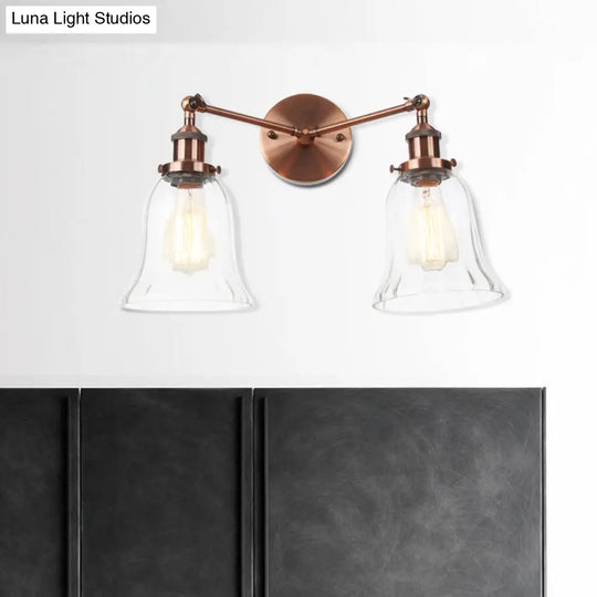 Industrial Style 2-Light Wall Sconce With Clear Glass Shade Black/Chrome/Bronze Finish