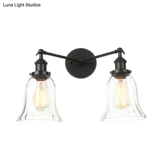 Industrial Style 2-Light Wall Sconce With Clear Glass Shade Black/Chrome/Bronze Finish