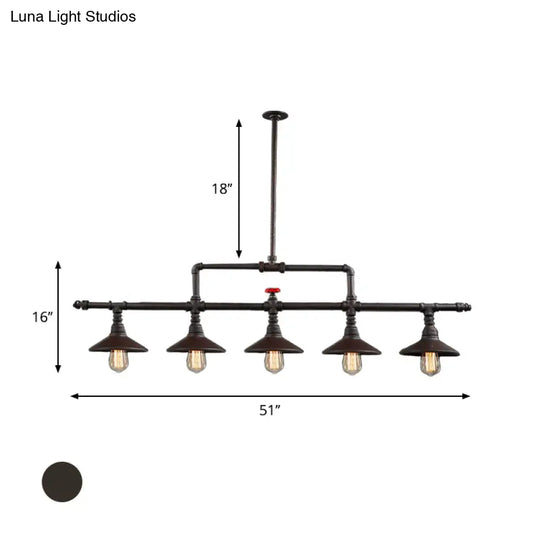 Industrial Style 3/5-Head Pendant Lighting With Cone Shade And Red Valve In Rust Finish