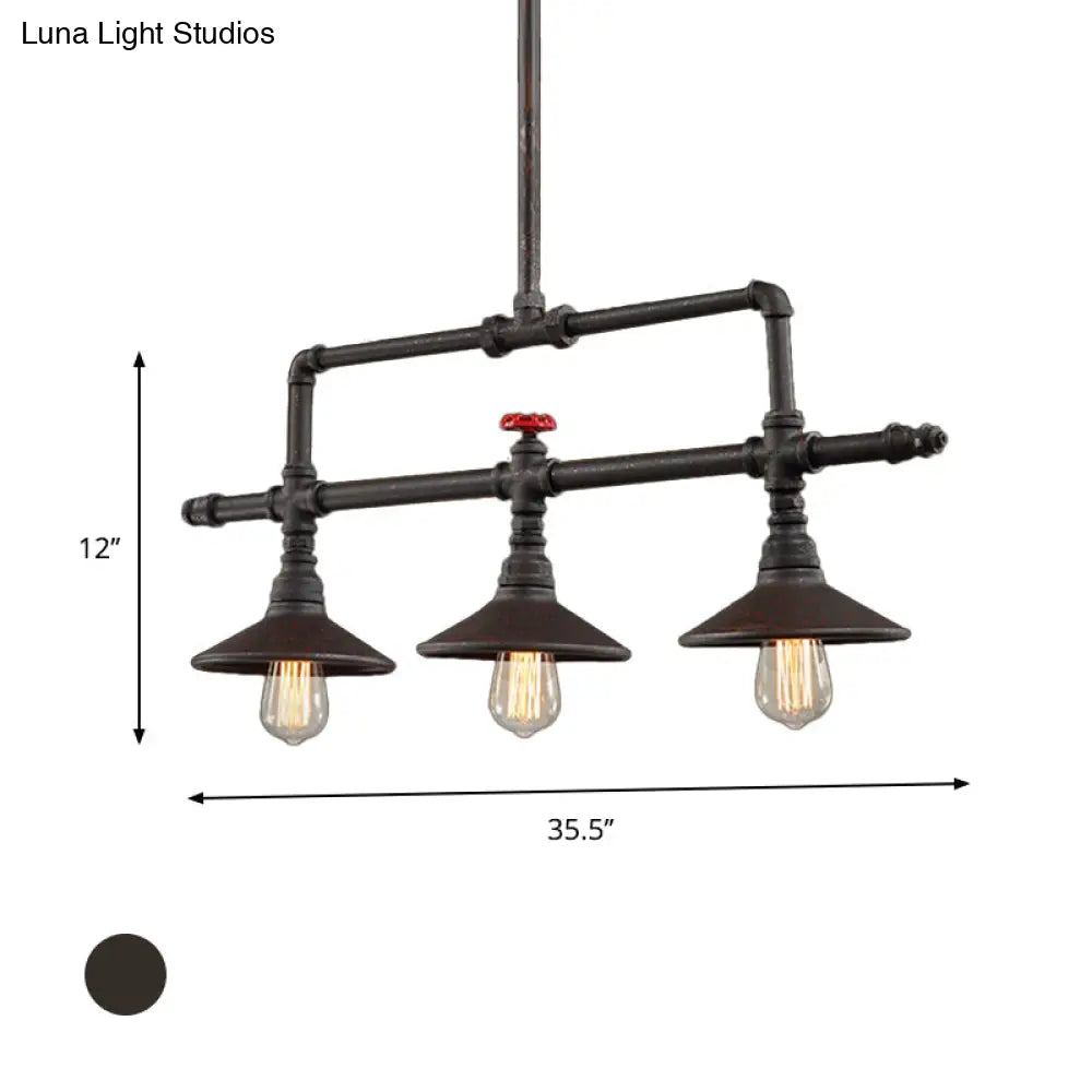 Industrial Style 3/5-Head Pendant Lighting With Cone Shade And Red Valve In Rust Finish