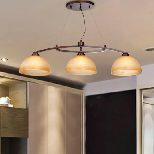 Industrial Style 3-Bulb Amber Glass Pendant Island Lamp In Oil Rubbed Bronze Finish For Indoor Use