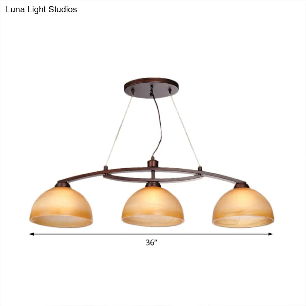 Industrial Style 3-Bulb Amber Glass Pendant Island Lamp In Oil Rubbed Bronze Finish For Indoor Use