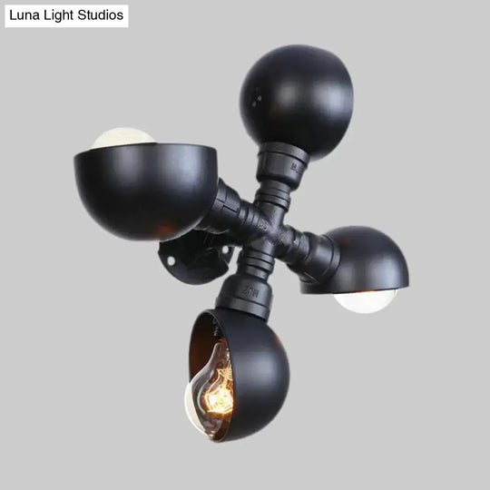 Industrial-Style 4-Light Dome Shade Stairway Wall Sconce In Black Finish