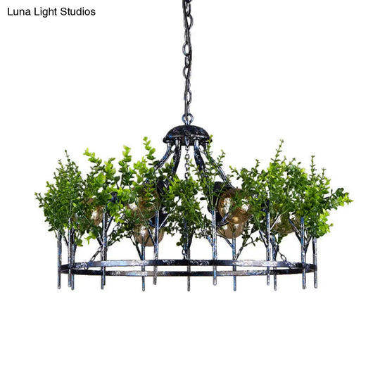 Industrial Iron Chandelier With 6 Nickel Heads - Circular Hanging Light Fixture Plant Decor