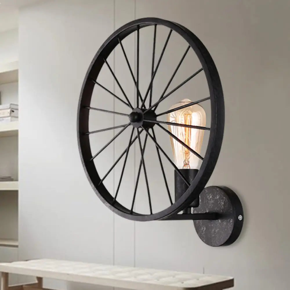 Industrial Style Bare Bulb Wall Lamp With Wheel Design - Modern Metal 1 Light Black/White/Red