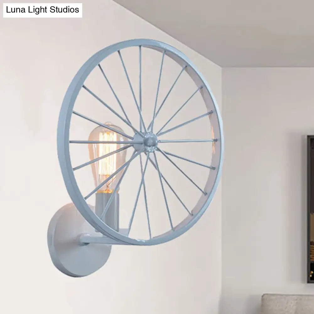 Industrial Style Bare Bulb Wall Lamp With Wheel Design - Modern Metal 1 Light Black/White/Red