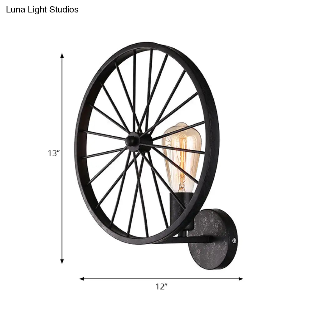 Industrial Style Bare Bulb Wall Lamp With Wheel Design - Modern Metal 1 Light Black/White/Red