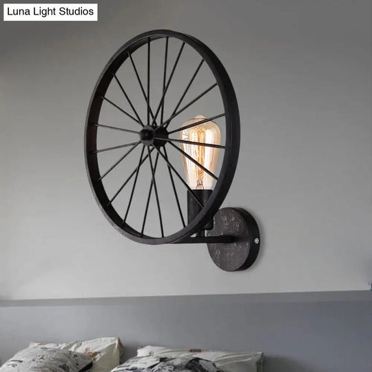 Industrial Style Bare Bulb Wall Lamp With Wheel Design - Modern Metal 1 Light Black/White/Red