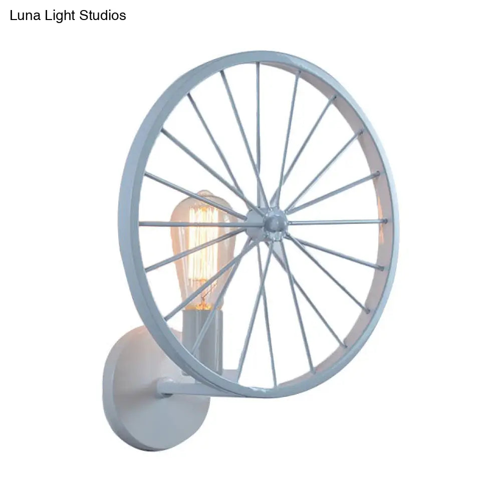 Industrial Style Bare Bulb Wall Lamp With Wheel Design - Modern Metal 1 Light Black/White/Red