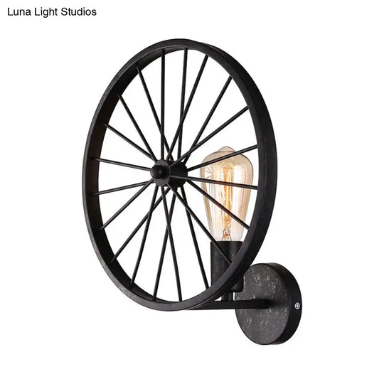 Industrial Style Bare Bulb Wall Lamp With Wheel Design - Modern Metal 1 Light Black/White/Red