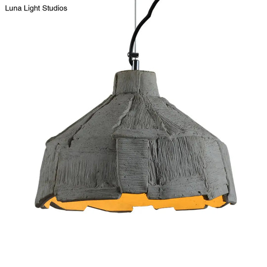 Industrial-Style Barn/Domed Ceiling Pendant Lamp In Grey 6’/12’ Wide - Cement Hanging Light Fixture