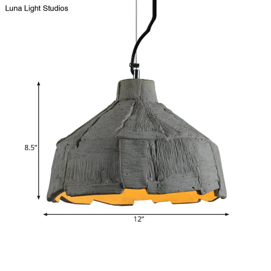 Industrial-Style Barn/Domed Ceiling Pendant Lamp In Grey 6’/12’ Wide - Cement Hanging Light Fixture