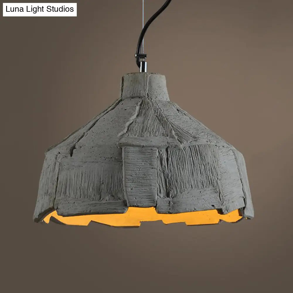 Industrial-Style Barn/Domed Ceiling Pendant Lamp In Grey 6’/12’ Wide - Cement Hanging Light Fixture