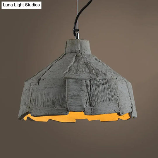 Industrial-Style Barn/Domed Ceiling Pendant Lamp In Grey 6’/12’ Wide - Cement Hanging Light Fixture