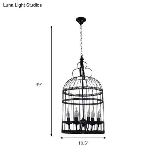 Bird Cage Hanging Light With Candle: Creative Industrial Style Chandelier For Bedroom - 3/6 Bulbs