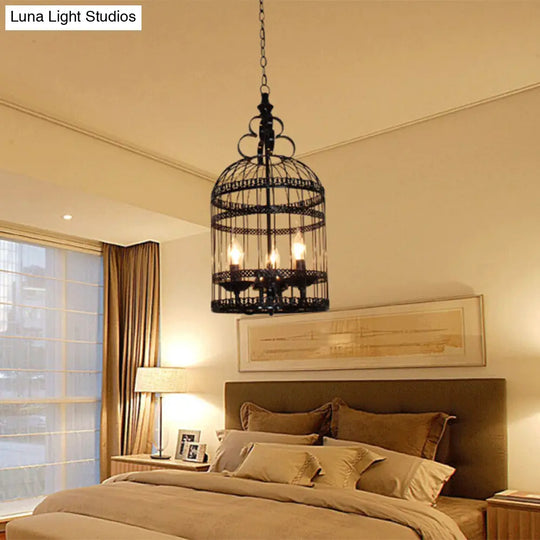 Bird Cage Hanging Light With Candle: Creative Industrial Style Chandelier For Bedroom - 3/6 Bulbs