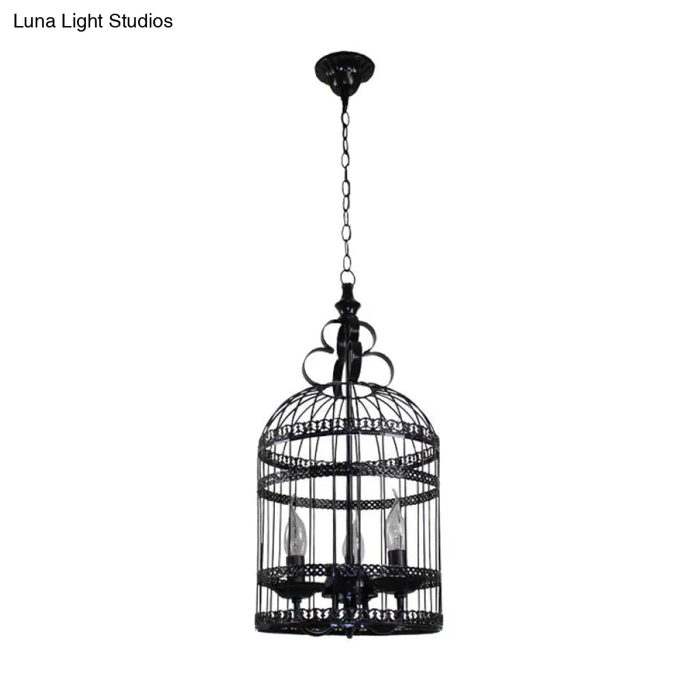 Bird Cage Hanging Light With Candle: Creative Industrial Style Chandelier For Bedroom - 3/6 Bulbs