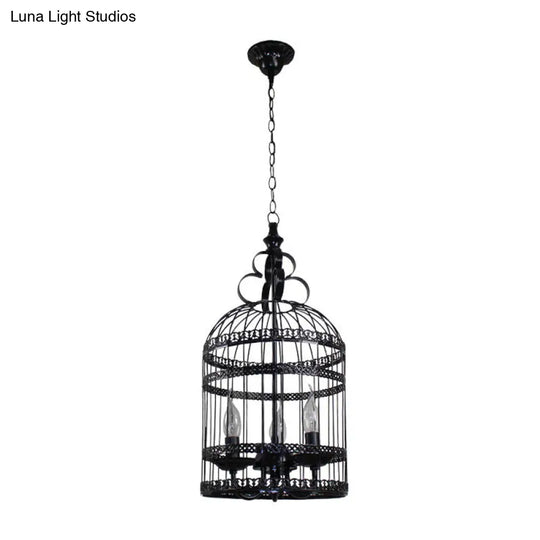 Bird Cage Hanging Light With Candle: Creative Industrial Style Chandelier For Bedroom - 3/6 Bulbs