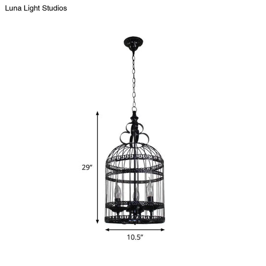 Bird Cage Hanging Light With Candle: Creative Industrial Style Chandelier For Bedroom - 3/6 Bulbs