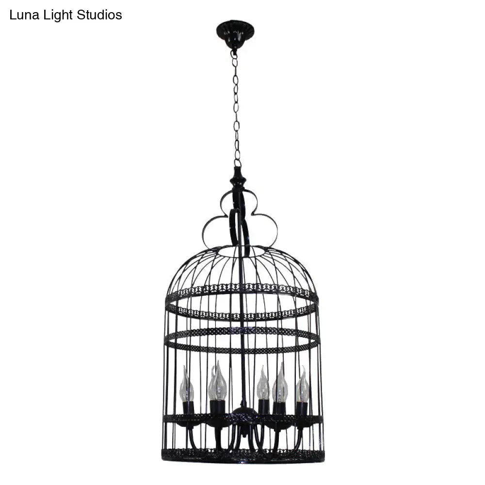 Bird Cage Hanging Light With Candle: Creative Industrial Style Chandelier For Bedroom - 3/6 Bulbs