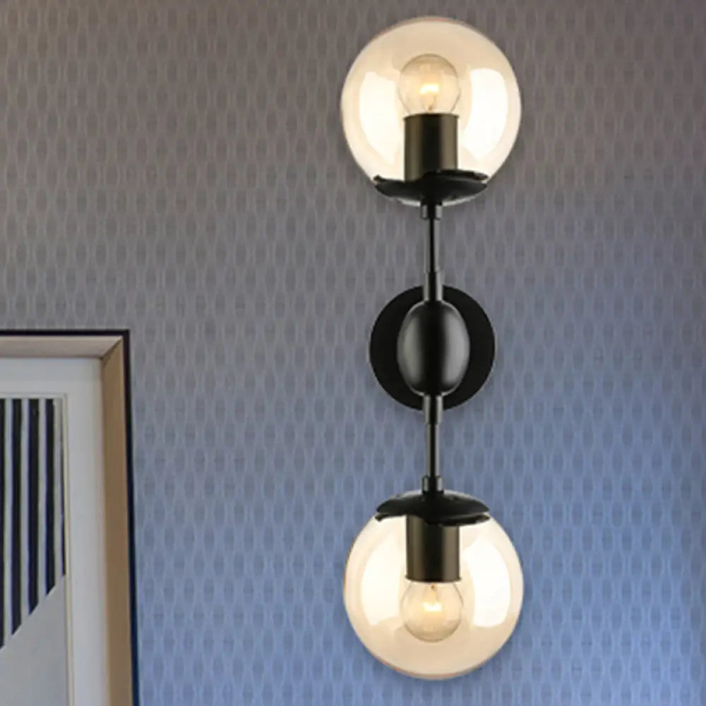 Industrial-Style Black 2-Light Sconce With Amber Glass Globes - Perfect For Living Room Lighting