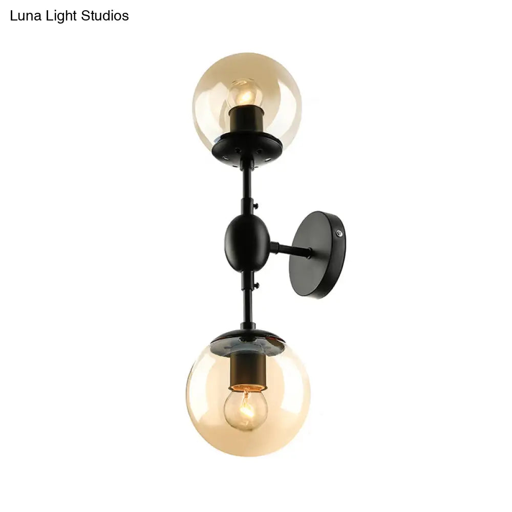 Industrial-Style Black 2-Light Sconce With Amber Glass Globes - Perfect For Living Room Lighting