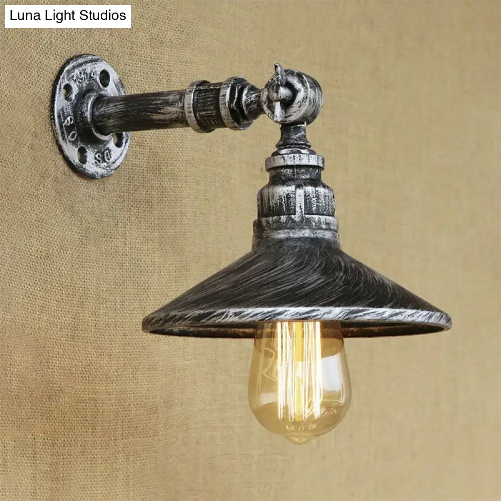 Industrial Style Black And Aged Silver Cone Wall Lamp Adjustable Sconce Light For Dining Room With