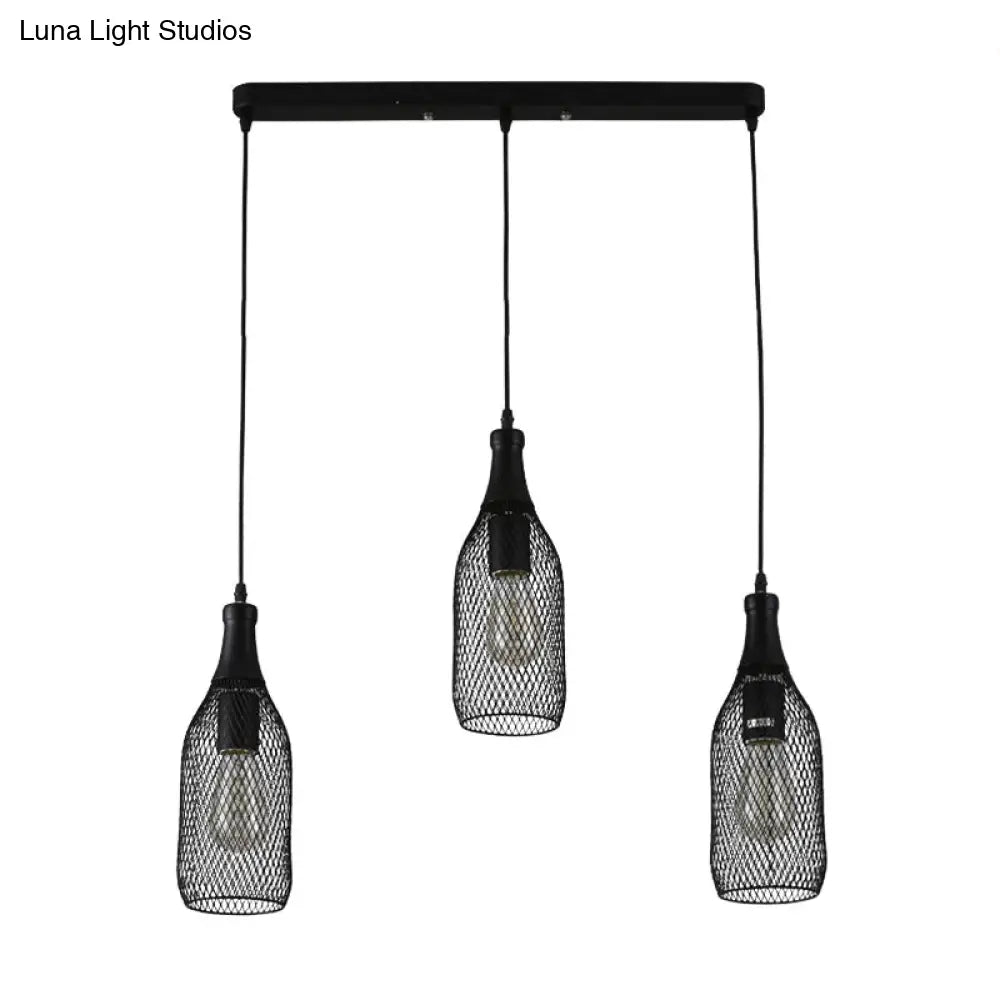 Industrial Style Black Metal Pendant Light With 3/6 Lights Mesh Shade And Restaurant Hanging Lamp